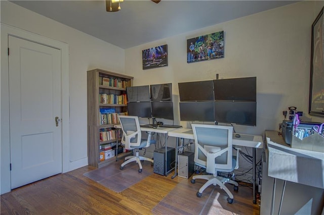 home office featuring hardwood / wood-style floors