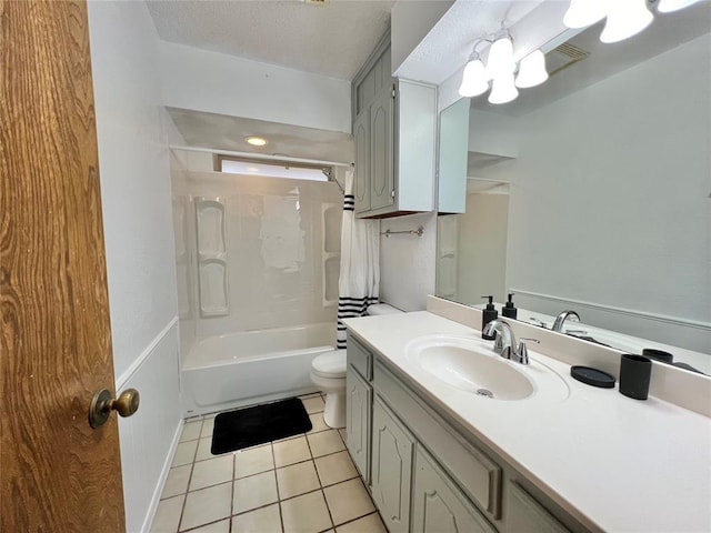 full bathroom featuring toilet, vanity, bathtub / shower combination, and tile patterned flooring