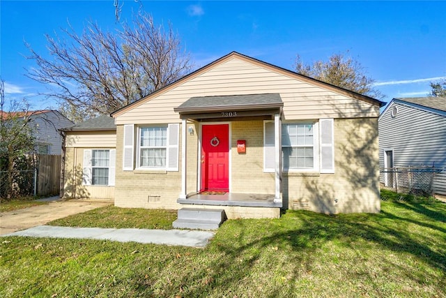 bungalow with a front lawn