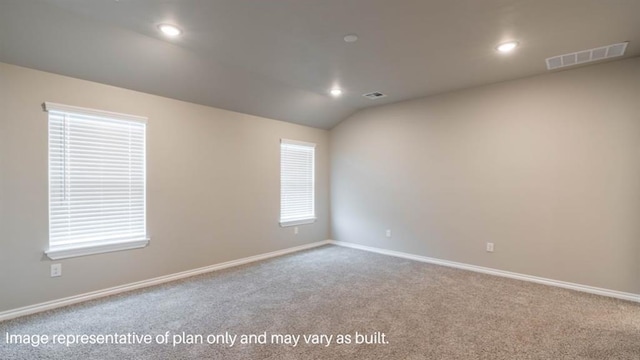 13581 Hickory Way, Edmond, OK 73025 - carpeted empty room featuring baseboards, recessed lighting, and lofted ceiling