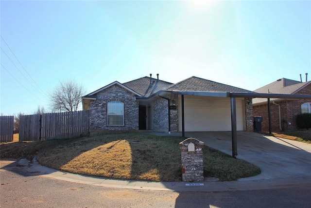 single story home with a garage