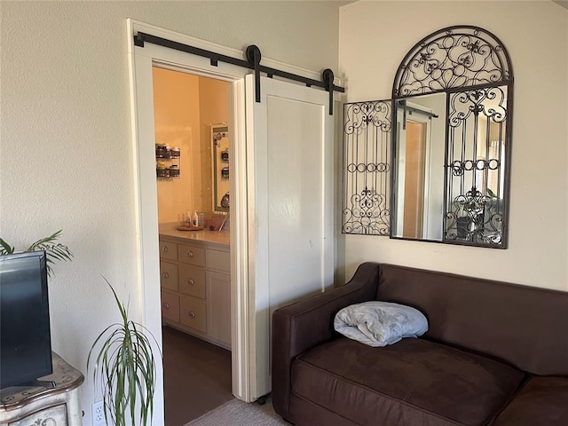 interior space featuring a barn door