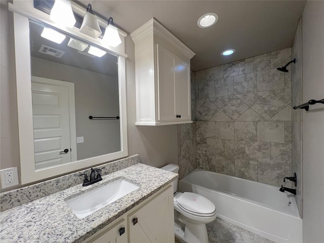 4309 NW 152nd Pl, Edmond, OK 73013 - full bathroom featuring toilet, bathing tub / shower combination, vanity, visible vents, and recessed lighting