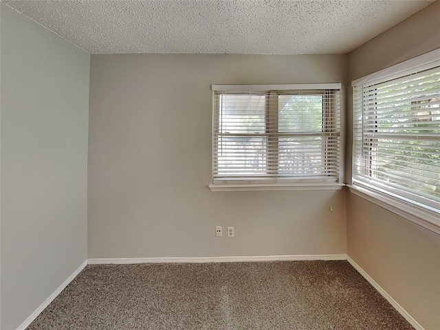 unfurnished room featuring carpet floors and a textured ceiling