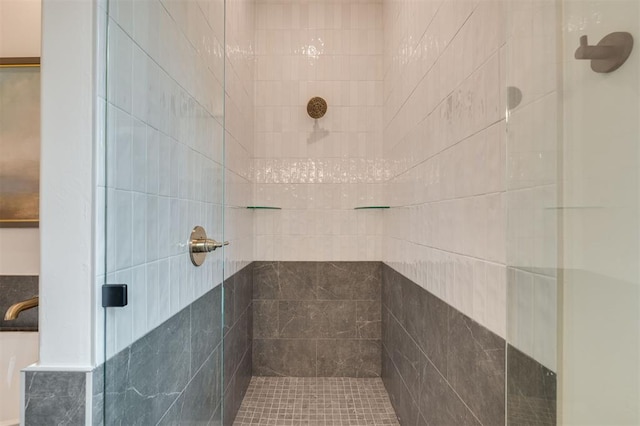 bathroom featuring a shower with door