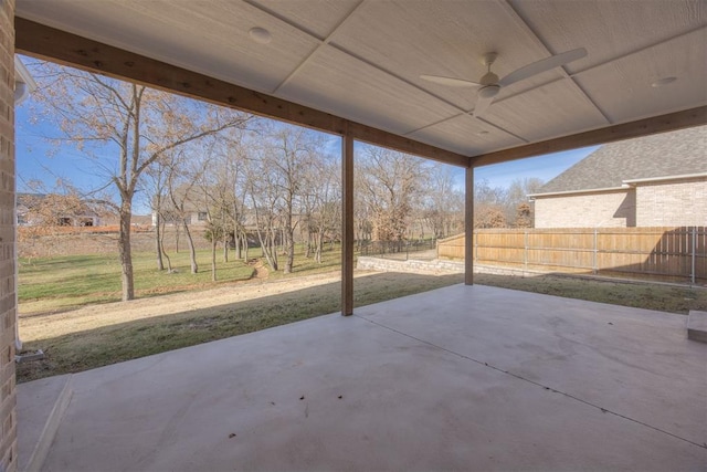 view of patio featuring ceiling fan