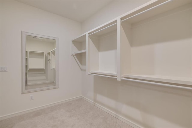 spacious closet featuring light carpet