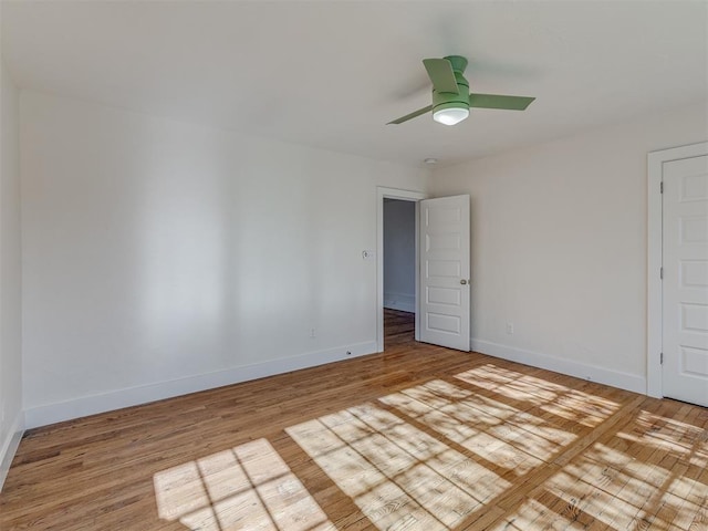 unfurnished bedroom with light hardwood / wood-style flooring and ceiling fan