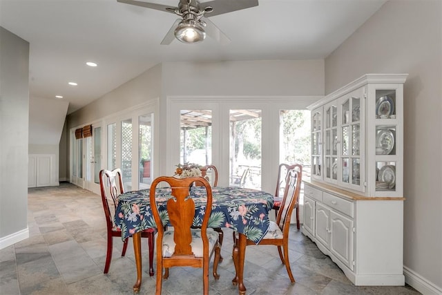 dining room featuring ceiling fan