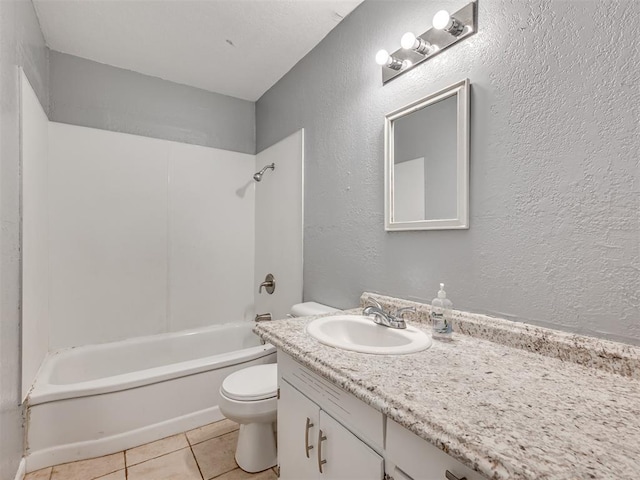 full bathroom with tile patterned floors, vanity,  shower combination, and toilet