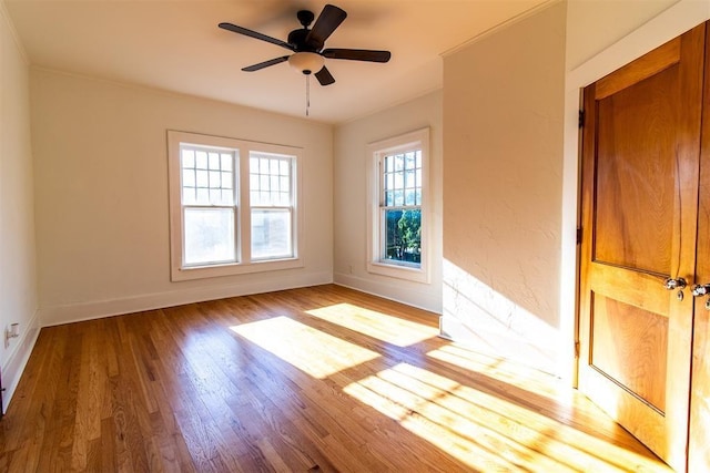 unfurnished room with light hardwood / wood-style floors and ceiling fan