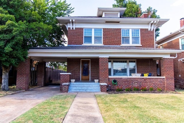 view of front of house featuring a front yard and a porch