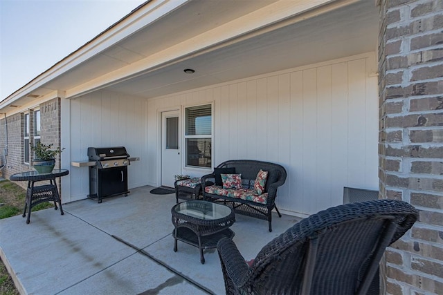 view of patio with an outdoor hangout area and area for grilling