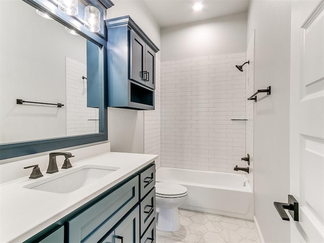 full bathroom featuring tile patterned floors, vanity, toilet, and tiled shower / bath