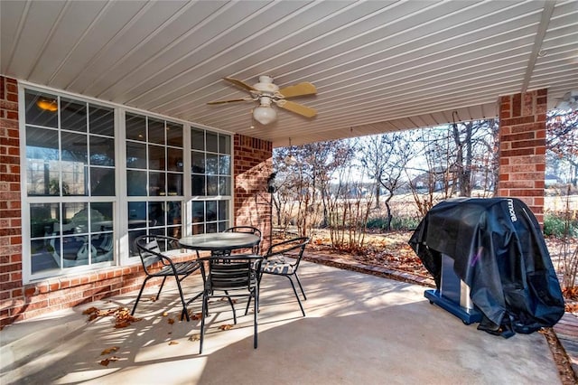 view of patio / terrace with ceiling fan and grilling area