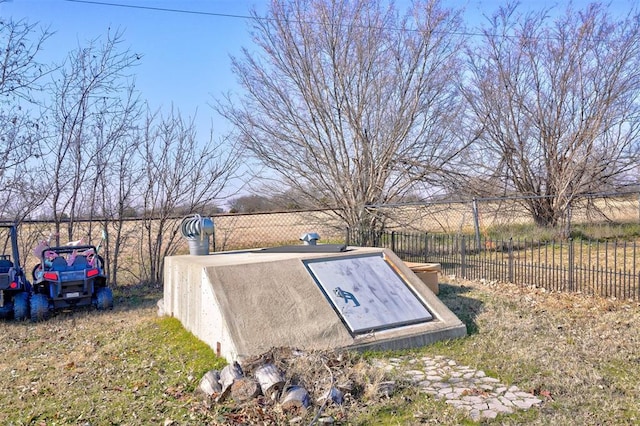 view of entry to storm shelter