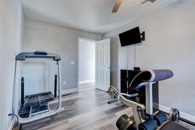 exercise area with hardwood / wood-style flooring