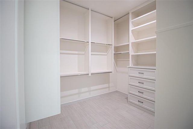 spacious closet featuring light hardwood / wood-style floors