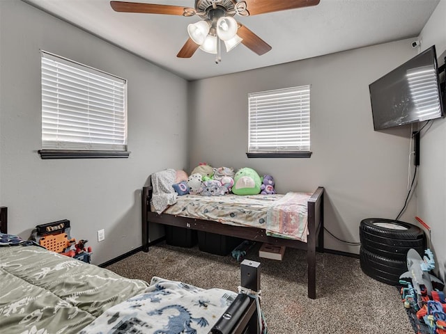 bedroom with carpet flooring and ceiling fan