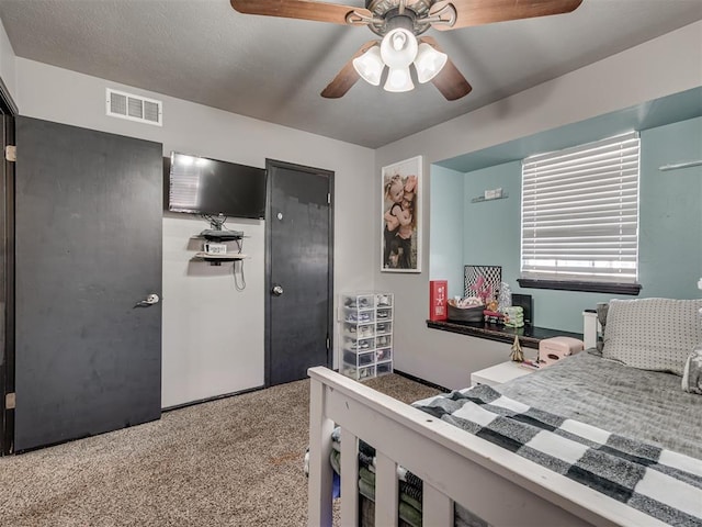 bedroom with carpet flooring and ceiling fan