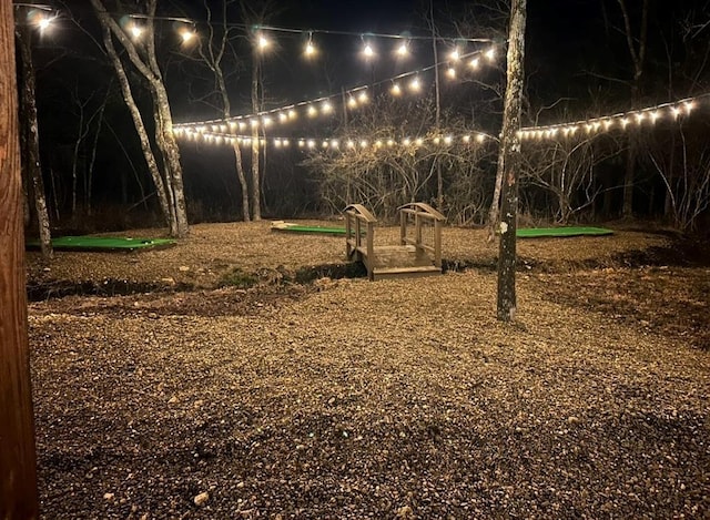 view of yard at night