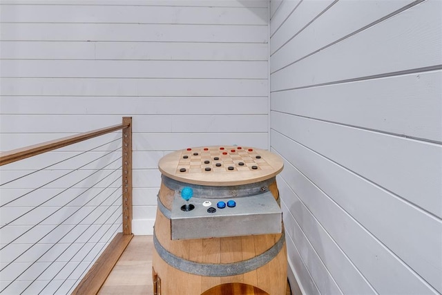room details featuring wooden walls
