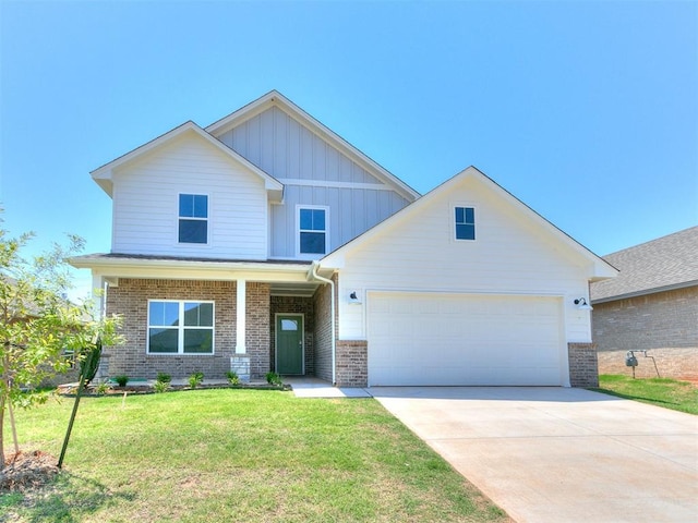 craftsman-style home with a garage and a front lawn