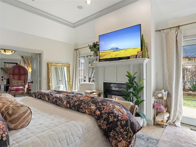 5808 Mistletoe Ct, Oklahoma City, OK 73142 - bedroom with light tile patterned floors and crown molding