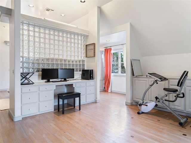 5808 Mistletoe Ct, Oklahoma City, OK 73142 - office area with light hardwood / wood-style flooring and lofted ceiling