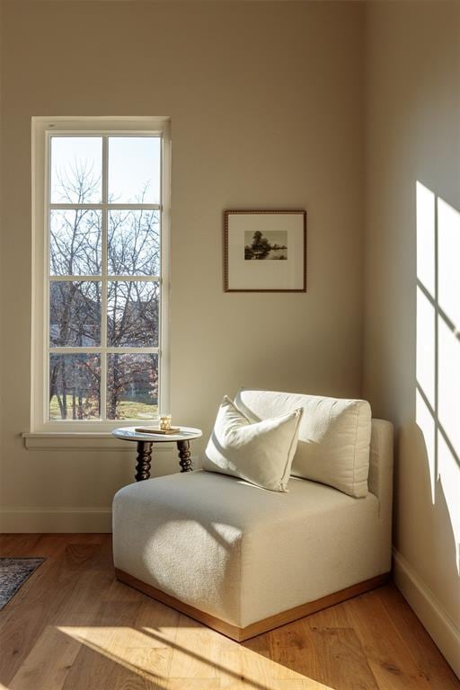 living area with hardwood / wood-style floors