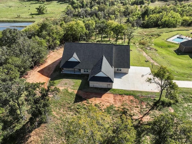 aerial view with a water view