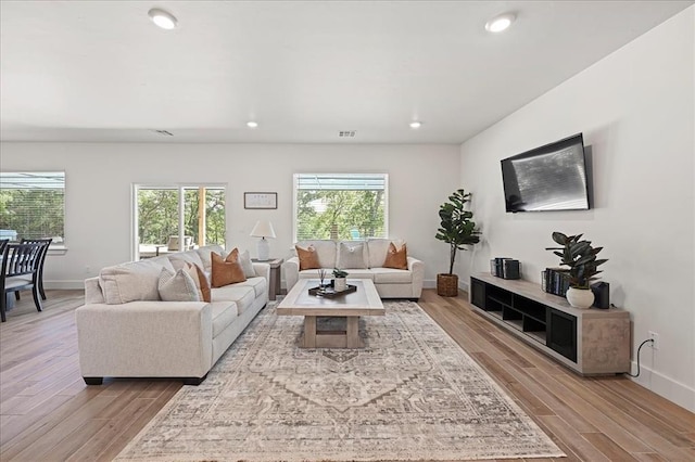 living room with light wood-type flooring