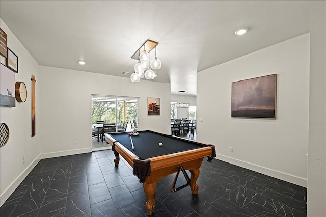 recreation room featuring pool table