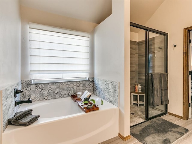 bathroom with plus walk in shower