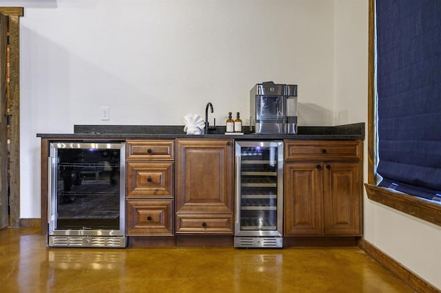 bar featuring wine cooler and sink