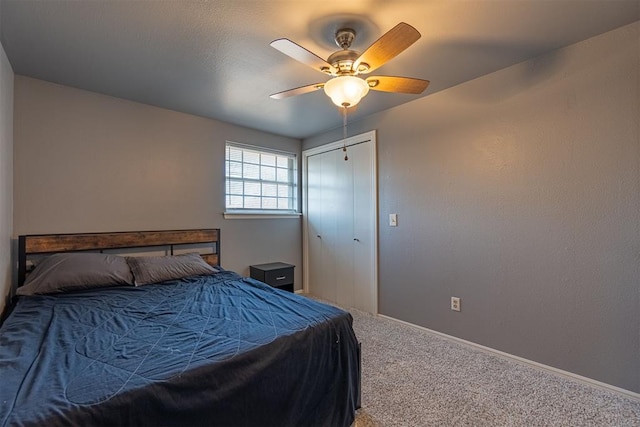 bedroom with carpet and ceiling fan