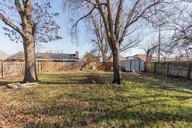 view of yard with a shed