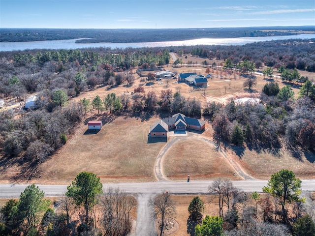 bird's eye view with a water view and a rural view