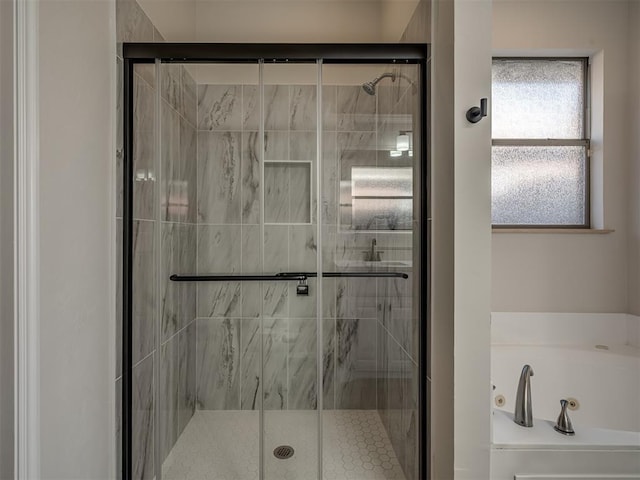 bathroom with plus walk in shower