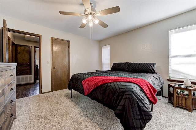 bedroom featuring carpet floors and ceiling fan