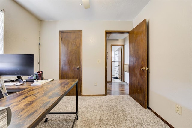 office with ceiling fan, carpet floors, and plenty of natural light