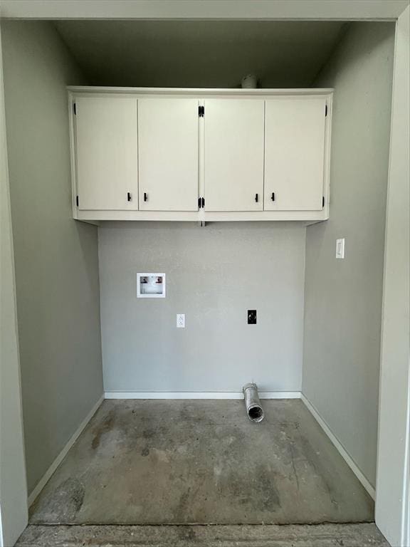 clothes washing area featuring washer hookup, electric dryer hookup, and cabinets