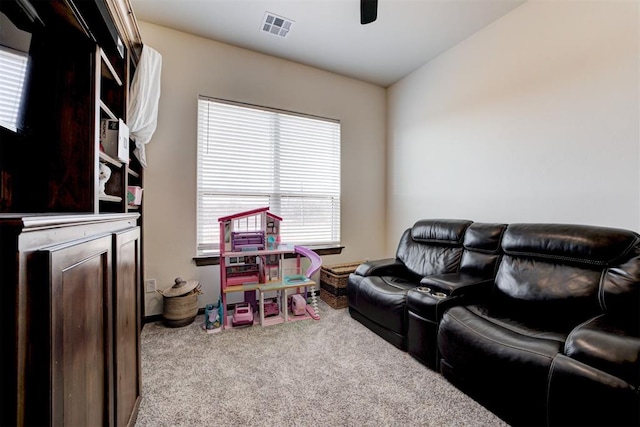 interior space featuring ceiling fan