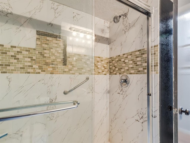 bathroom featuring a shower with shower door