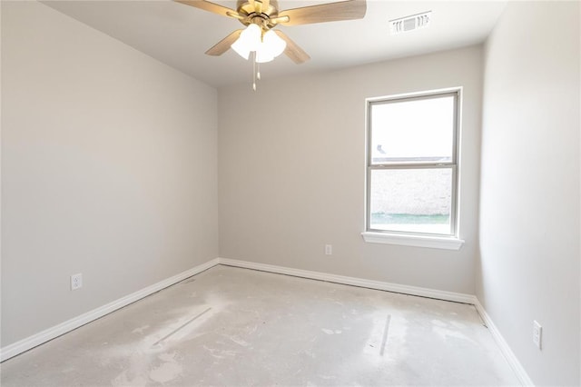1917 Taines Turn, Norman, OK 73072 - unfurnished room featuring baseboards, ceiling fan, unfinished concrete flooring, and visible vents