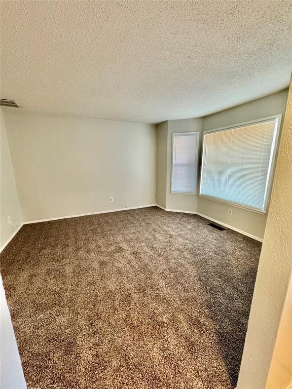 unfurnished room with carpet floors and a textured ceiling