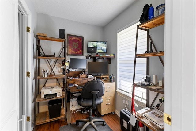 home office featuring hardwood / wood-style flooring