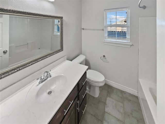 full bathroom featuring vanity, toilet, and bathtub / shower combination