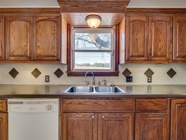 kitchen featuring backsplash, dishwasher, and sink