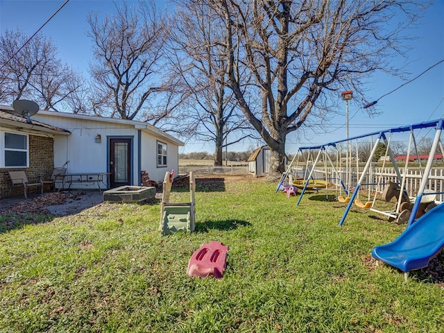 view of yard featuring a playground